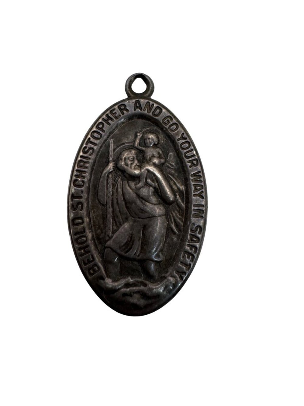 St. Christopher Medal Pendant Religious Catholic Charm Oval 1.5" Sterling Silver